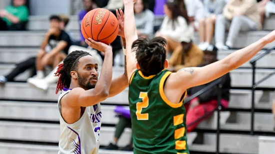 MGA Knights take on the Skyhawks of Point University during the Feb. 15 game.